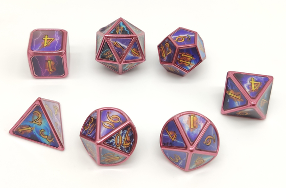Bộ xúc xắc đa diện bằng kim loại được chạm khắc bằng tay 7 mảnh cho game nhập vai trên bàn