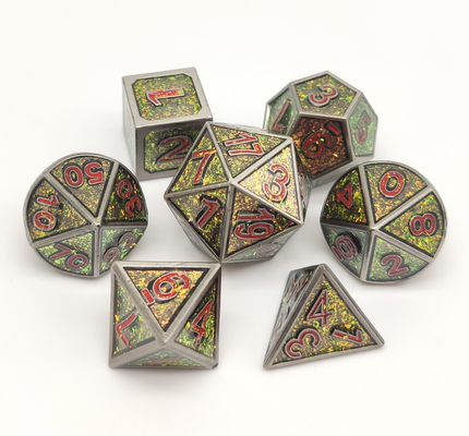 Bộ xúc xắc đa diện bằng kim loại được chạm khắc bằng tay 7 mảnh cho game nhập vai trên bàn