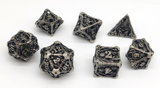 Handmade Metal Mini RPG Dice 7 Piece Set Bề mặt mạ vàng