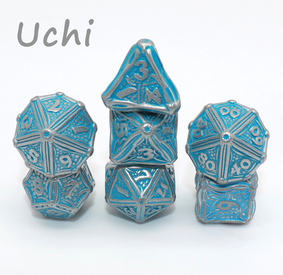 Bộ xúc xắc kim loại màu xanh không mùi bằng tay mài, xúc xắc đa diện nhỏ nhẹ
