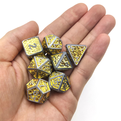 Bộ xúc xắc xúc xắc phát sáng thẻ thương mại cho DND hoặc RPG Kim loại đa diện Vàng vàng