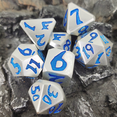 Bộ 7 Món Sang Trọng Chắc Chắn Cho Dungeon Và Bàn Tay Rồng Đổ Xúc Xắc Đa Diện Màu Xanh Bạc Cho Trò Chơi RPG Và Dnd