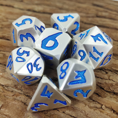Bộ 7 Món Sang Trọng Chắc Chắn Cho Dungeon Và Bàn Tay Rồng Đổ Xúc Xắc Đa Diện Màu Xanh Bạc Cho Trò Chơi RPG Và Dnd