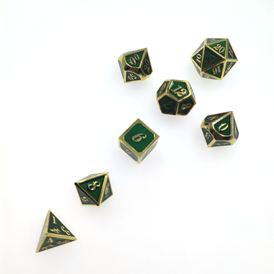 Bộ xúc xắc kim loại lạ mắt Bộ xúc xắc chơi game 7 mảnh chống mài mòn Mang màu xanh đa diện mạ vàng