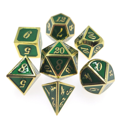 Bộ xúc xắc kim loại lạ mắt Bộ xúc xắc chơi game 7 mảnh chống mài mòn Mang màu xanh đa diện mạ vàng