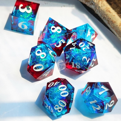 Multi Color Custom Resin Dice DND#RPG Đỏ Và Xanh Xanh