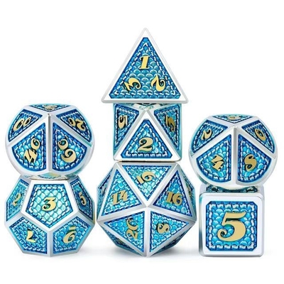 Dragon Scale Solid Metal Dice Set Multi Color DND RPG Màu sáng