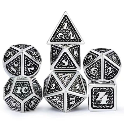 Dragon Scale Solid Metal Dice Set Multi Color DND RPG Màu sáng