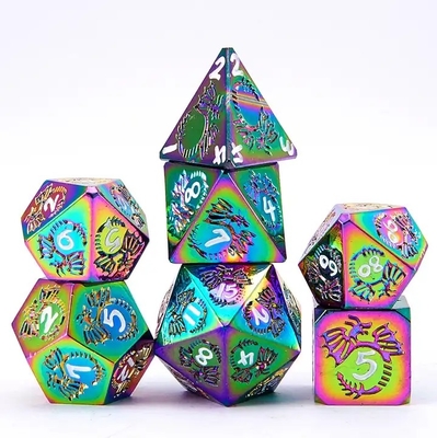 Đặt xúc xắc kim loại rắn đa mặt DND RPG Đồ chơi bảng Dragon Crucho bay đầy màu sắc