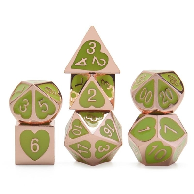 Green Peach Heart Metal Multi -Flag RPG Dice Set Dnd Coc Phong cách sang trọng