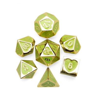 Green Peach Heart Metal Multi -Flag RPG Dice Set Dnd Coc Phong cách sang trọng