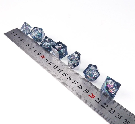 Blue-grey glitter liquid natural resin multi-face dice suite rồng và hầm ngục dnd dice
