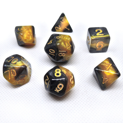 Đàn ông màu vàng và đen nhựa đá cẩm thạch RPG Dice Game Dice Set