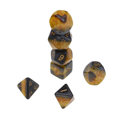 Đàn ông màu vàng và đen nhựa đá cẩm thạch RPG Dice Game Dice Set