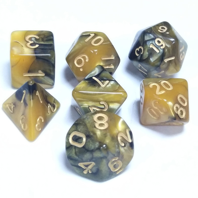Đàn ông màu vàng và đen nhựa đá cẩm thạch RPG Dice Game Dice Set