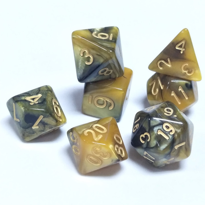 Đàn ông màu vàng và đen nhựa đá cẩm thạch RPG Dice Game Dice Set