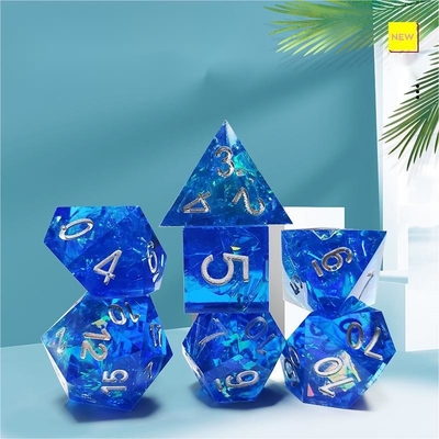 Blue Ocean Heart Crystal Resin Boarding Dice Set Dragon và Dungeon