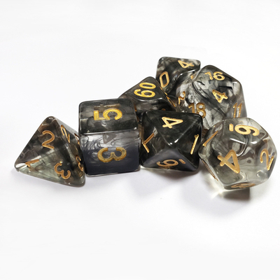 Đen khói tinh thể nhựa boarding Dice Set dnd dice