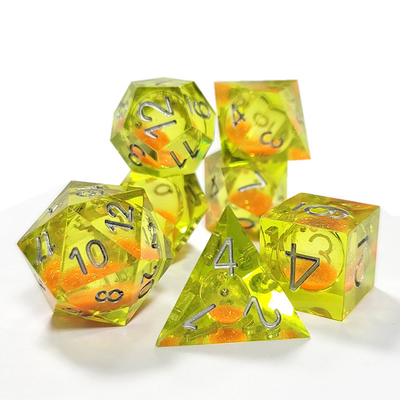 Xanh chảy cát màu vàng tinh thể nhựa Dnd Dice Sharp Edge Fantasy