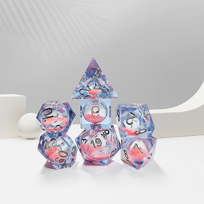 Pink Flow Sand Blue Crystal Resin Dice đa mặt thủ công