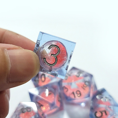 Pink Flow Sand Blue Crystal Resin Dice đa mặt thủ công