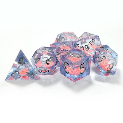 Pink Flow Sand Blue Crystal Resin Dice đa mặt thủ công