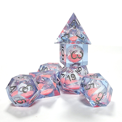 Pink Flow Sand Blue Crystal Resin Dice đa mặt thủ công