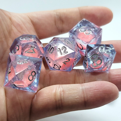 Pink Flow Sand Blue Crystal Resin Dice đa mặt thủ công
