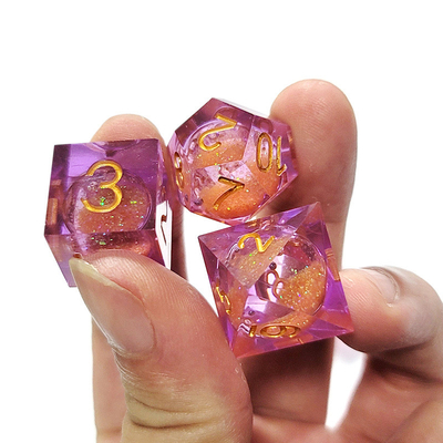 Cát chảy màu cam màu tím tinh thể nhựa Polyhedral Dice Multi Noodle Tablet Game Dice Set