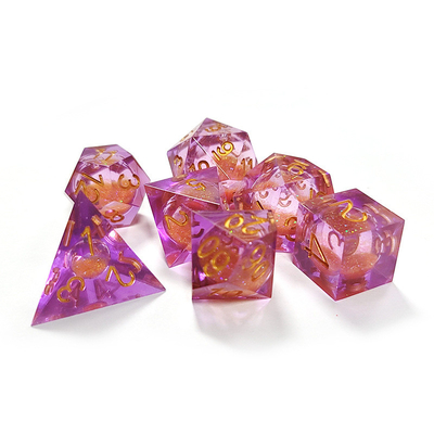Cát chảy màu cam màu tím tinh thể nhựa Polyhedral Dice Multi Noodle Tablet Game Dice Set