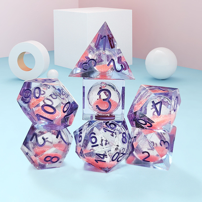 Pink Liquid Flowing Sand Resin Polyhedral Dice Multi - Noodle Tablet Game Dice Set (Màn hình đốm nhiều mặt)