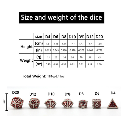 Đá kim loại DND, Đá RPG đa diện Dragon và Dungeon, Đá thang rồng 7 trò chơi trên bàn