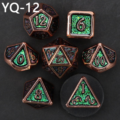 Đặt xúc xắc kim loại DND tùy chỉnh màu sắc polyhedron kim loại rắn với số bạc, được sử dụng cho trò chơi cờ vua D &amp; D
