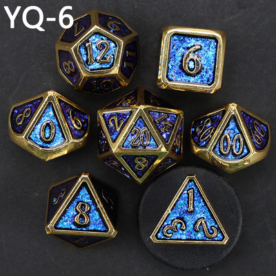 Đặt xúc xắc kim loại DND tùy chỉnh màu sắc polyhedron kim loại rắn với số bạc, được sử dụng cho trò chơi cờ vua D &amp; D