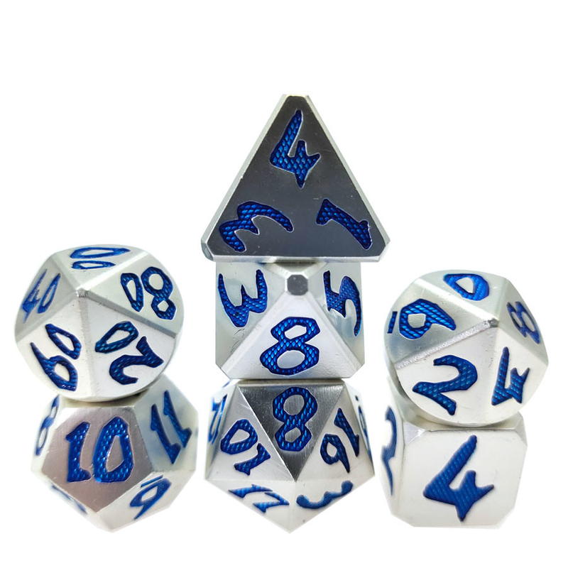 Bán buôn Glow Green Metal DND Dice 7 mảnh Xúc xắc đa diện không độc hại Bộ vật liệu màu xanh nhạt