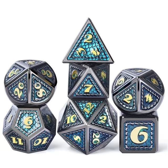 Dragon Scale Solid Metal Dice Set Multi Color DND RPG Màu sáng