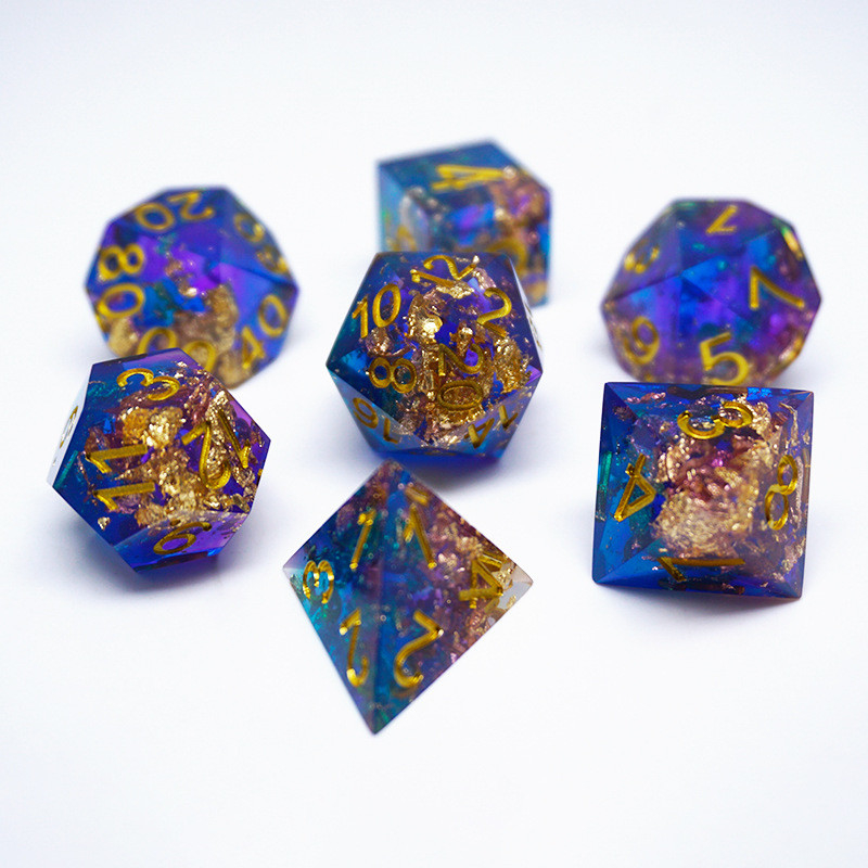 Blue Gold Foil Nhựa Dice Set Tùy chỉnh Nhiều màu sắc#Rpg#Dnd#Coc