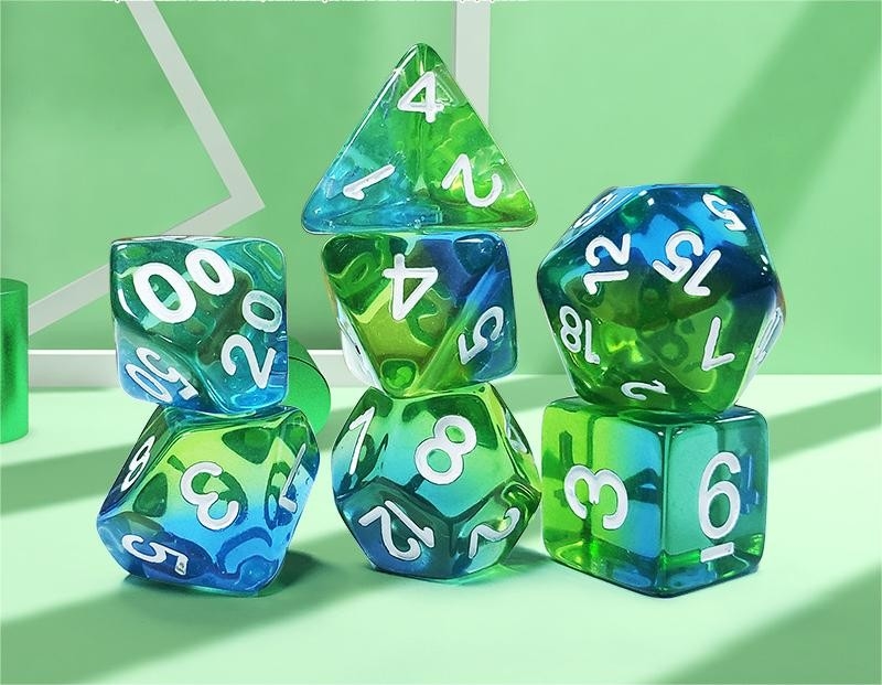 Mint màu xanh lá cây tinh thể nhựa tự nhiên nhiều mặt trò chơi bảng đặt xúc xắc rồng và ngục