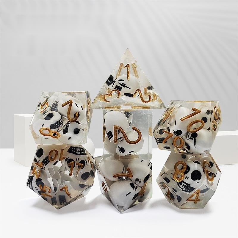 Màu sắc minh bạch Crystal Skull Resin Boarding Dice Set Dragon và Dungeon