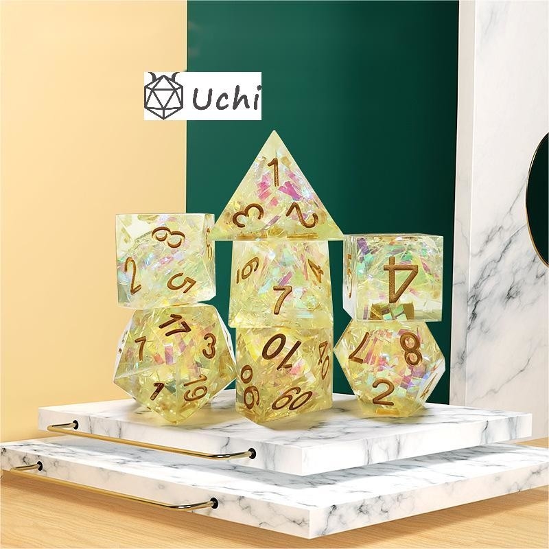 Đàn băng màu vàng tinh thể nhựa boarding Dice Set dnd dice