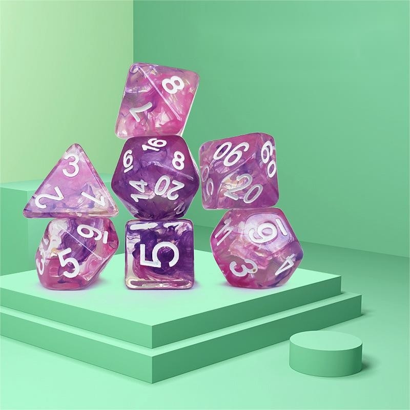 Màu sắc màu hồng tím bầu trời sao nhựa boarding dice Set dnd dice